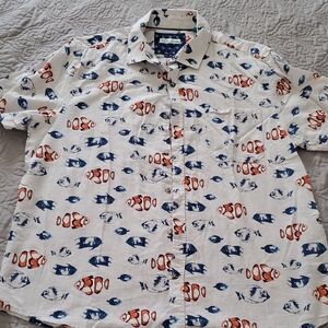 Men's White Fish Print Shirt Size LARGE